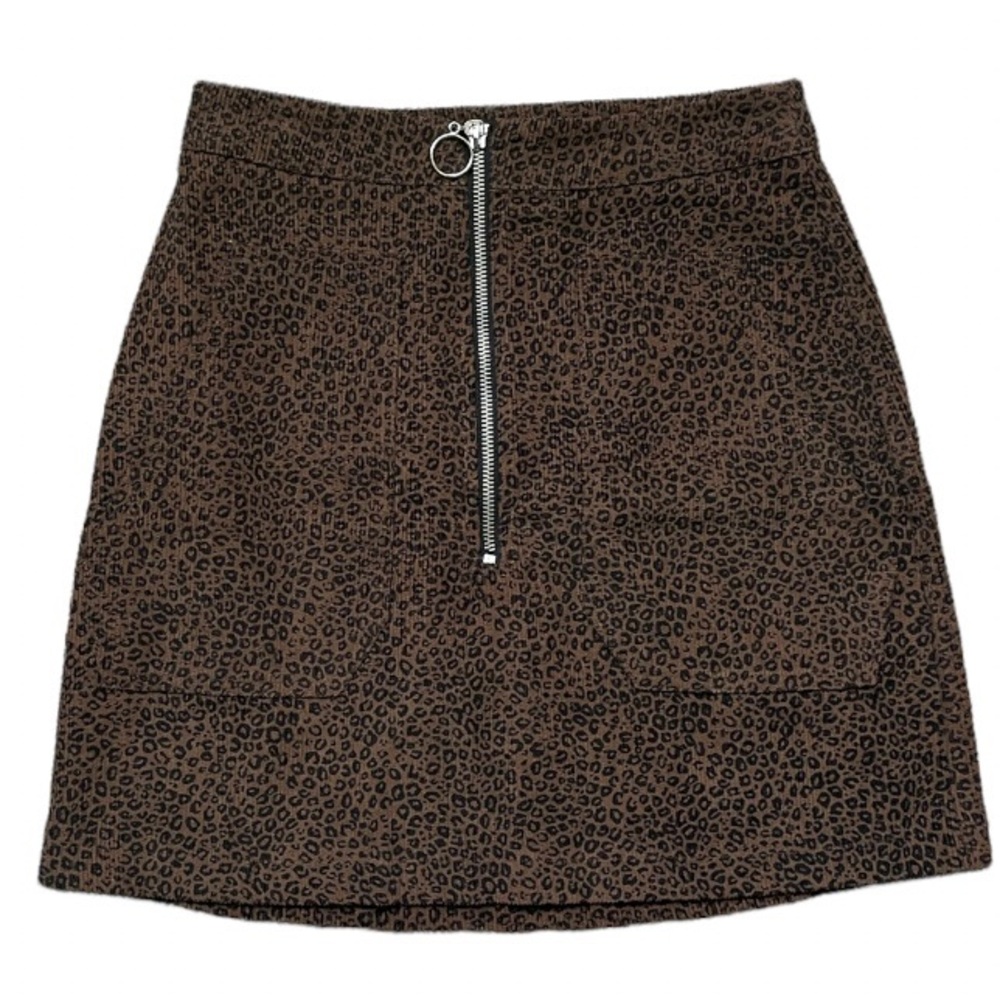 Amp Animal Print Y2K Zip Front Corduroy Skirt Size XS
